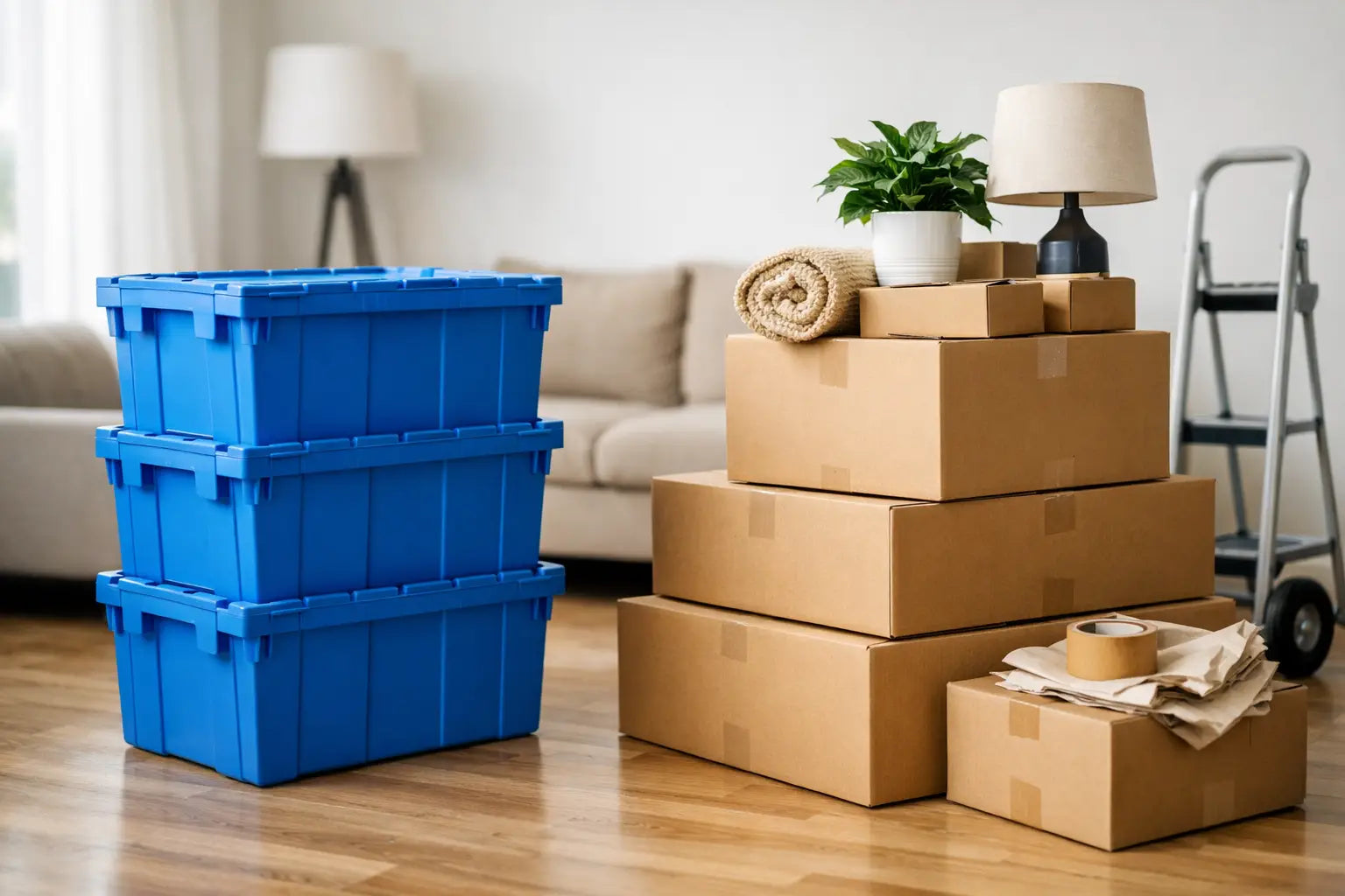 Cajas plásticas vs cartón en mudanza