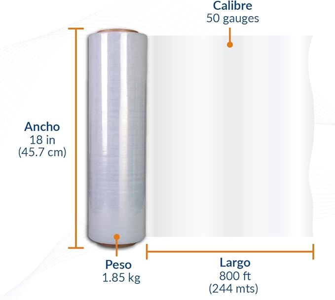 Plástico Film Transparente para Emplayar de 18", 800 Pies de Longitud (1 Rollo) - Renta Cajas Tesili