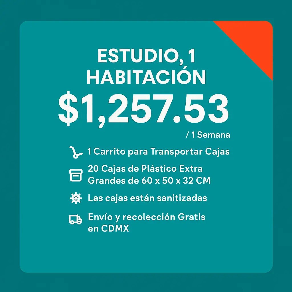Renta de Cajas de plástico para Mudanza 1 recámara o estudio Paquete 1 Casa - Renta Cajas Tesili