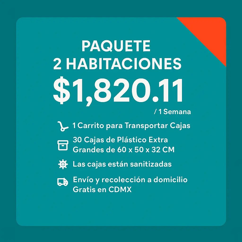 Renta de Cajas de plástico para Mudanza 2 recámaras, Paquete 2 Casa - Renta Cajas Tesili