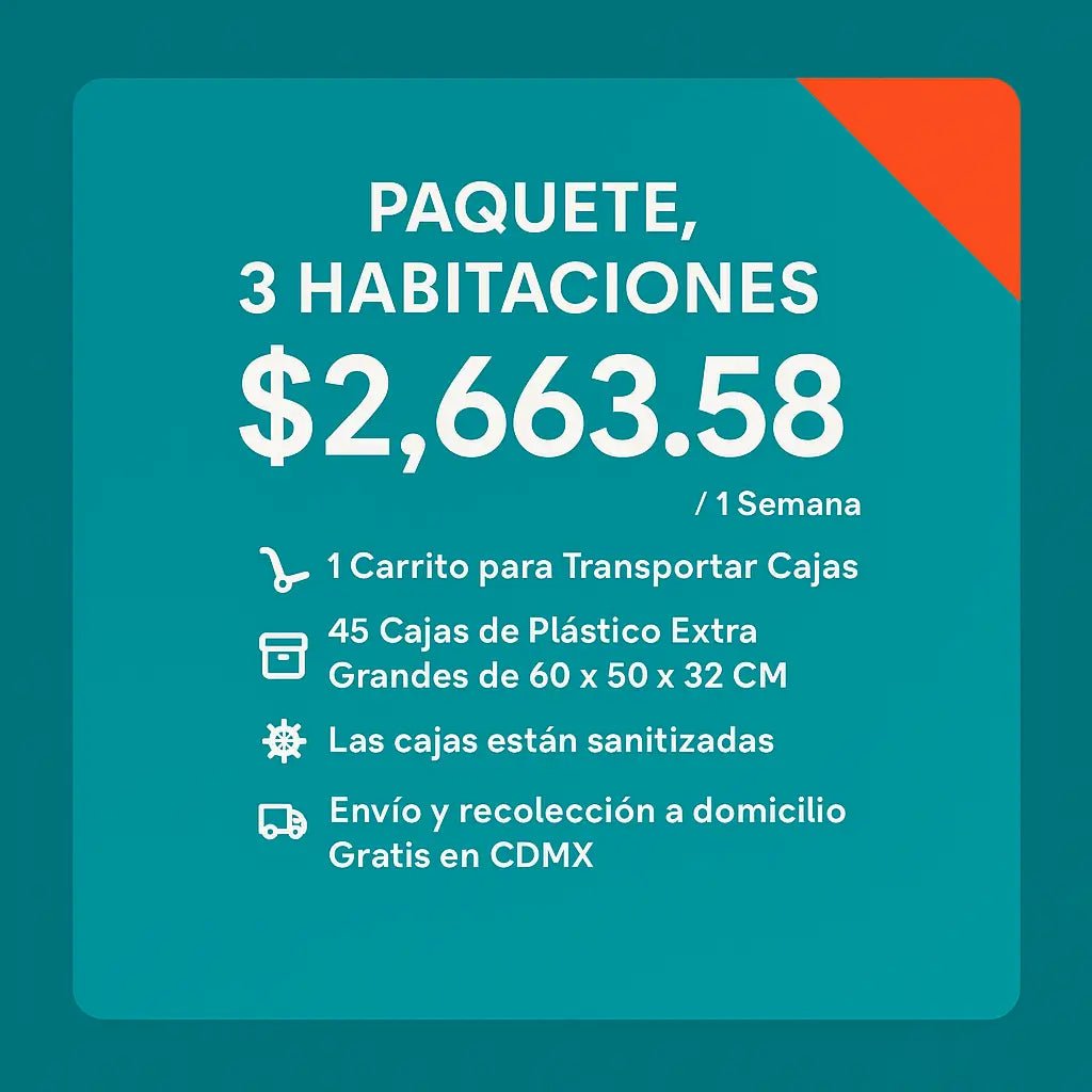 Renta de Cajas de plástico para Mudanza 3 recámaras, Paquete 3 Casa - Renta Cajas Tesili
