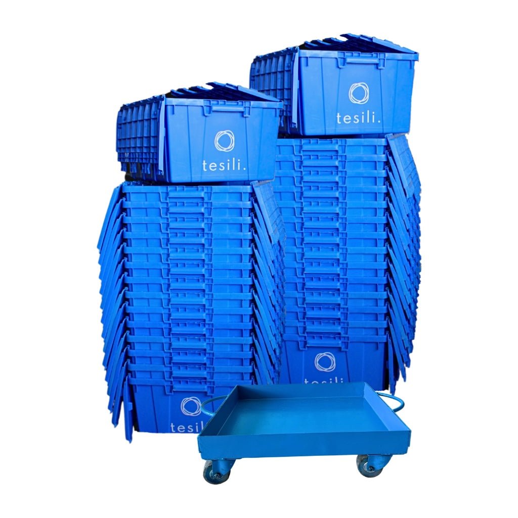 Renta de Cajas de plástico para Mudanza de Oficina 1 a 10 empleados Paquete 1 - Renta Cajas Tesili